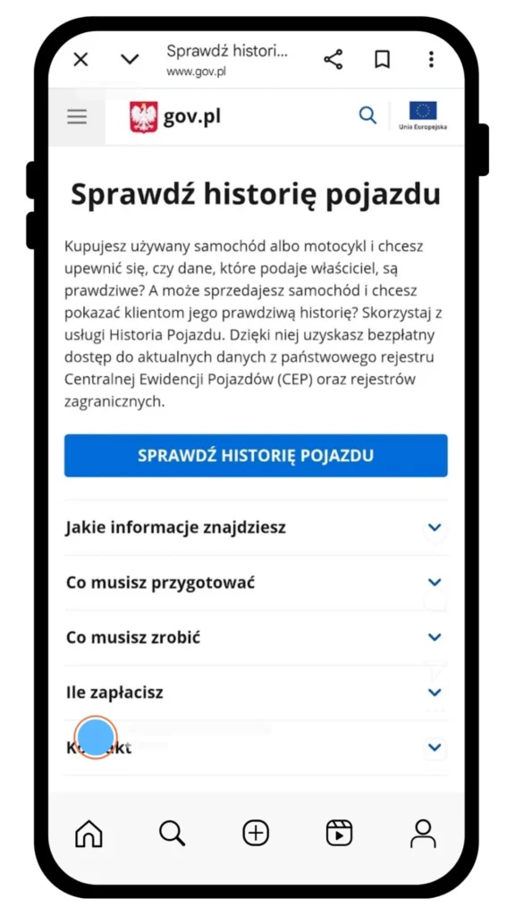 Strona gov.pl – sprawdź historię pojazdu w CEP