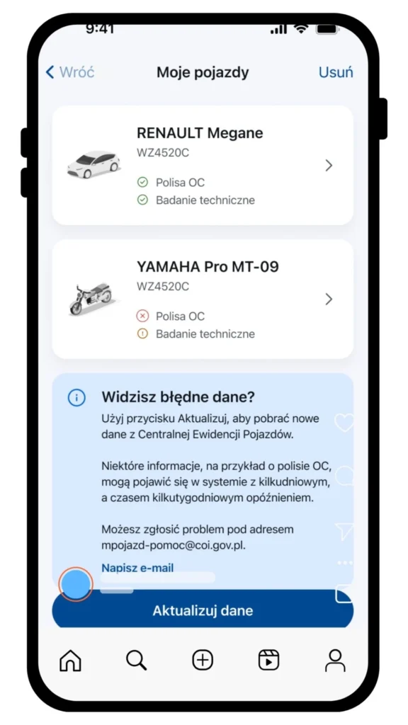 Moje pojazdy w aplikacji mObywatel – dane auta, OC i badanie techniczne