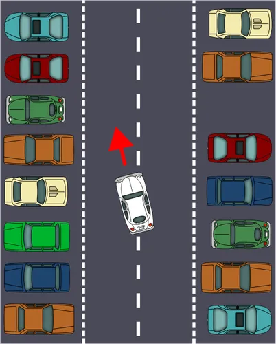Parkowanie prostopadłe przodem – ustawienie auta Parkowanie prostopadłe przodem – krok 2: ustawienie samochodu z dala od miejsca parkingowego