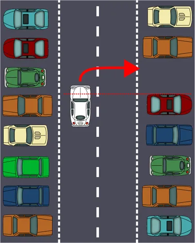 Parkowanie prostopadłe przodem – rozpoczęcie skrętu Parkowanie prostopadłe przodem – krok 3: rozpoczęcie skrętu w miejsce parkingowe