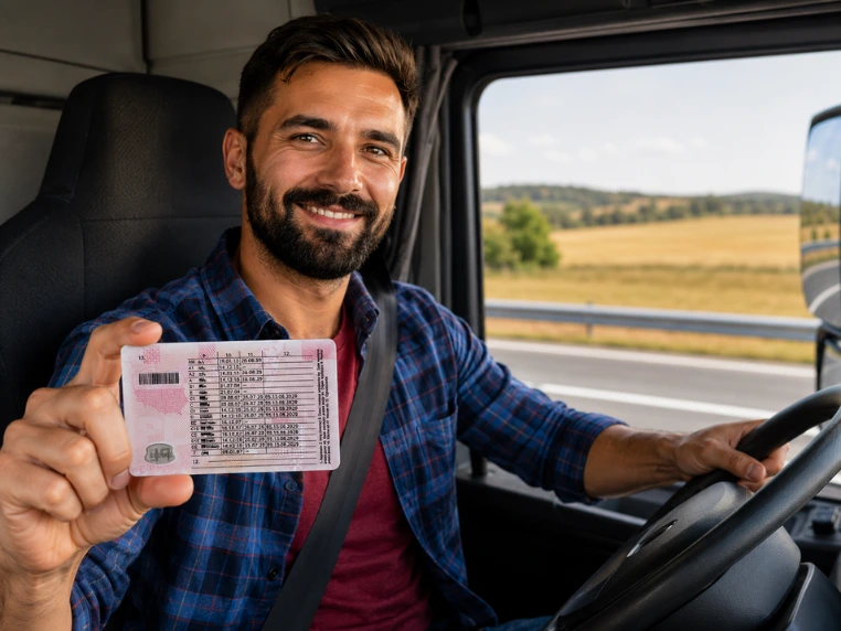 Kierowca zawodowy trzyma prawo jazdy z wpisem kod 95 potwierdzającym kwalifikacje do wykonywania transportu drogowego.