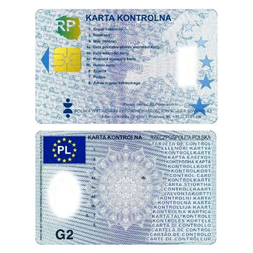 Wzór karty kontrolnej do tachografu Wzór polskiej karty kontrolnej używanej do kontroli tachografu
